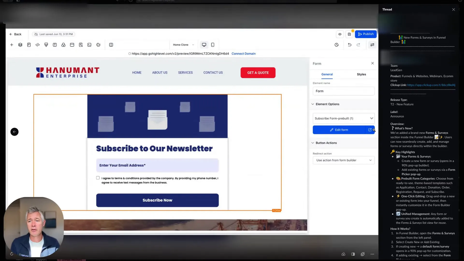 Drag and drop to add a form in GFunnel funnel builder