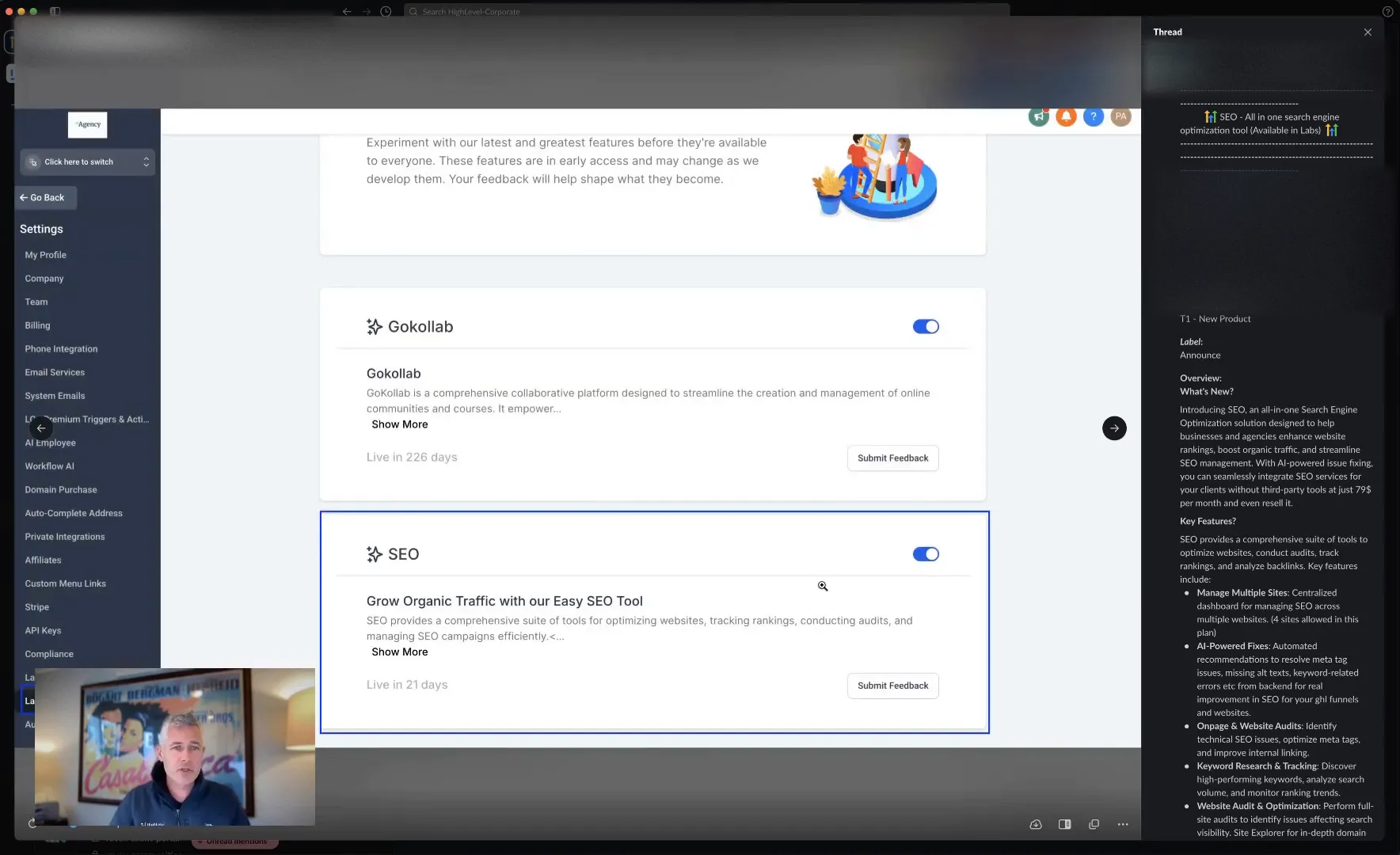 Navigating to agency settings