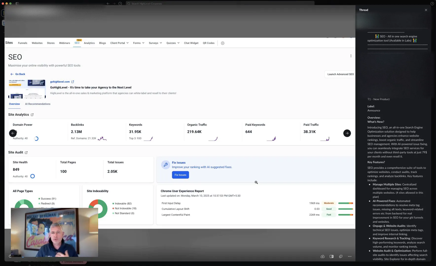 SEO dashboard overview