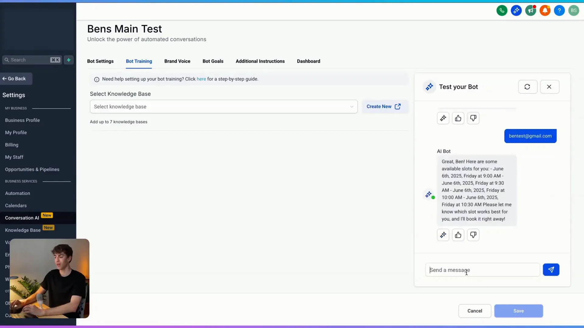 Conversation AI bot booking appointment example