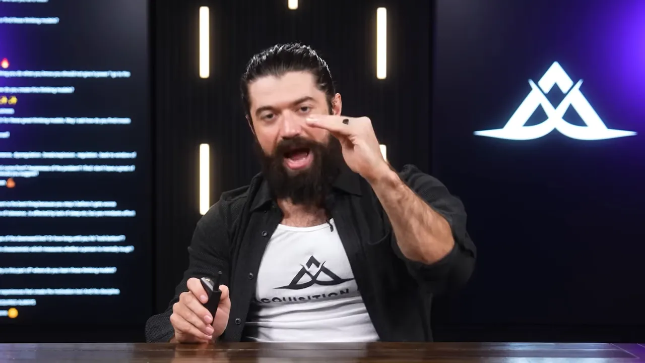 Presenter gesturing while explaining automation with chat feed visible