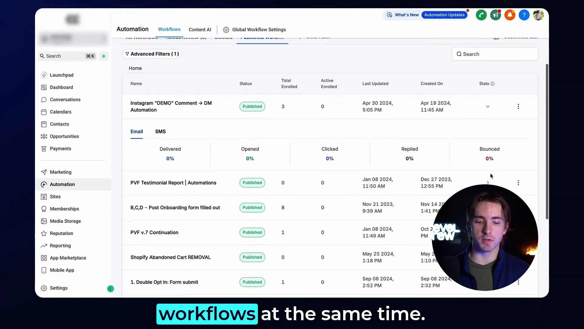 E-commerce store dashboard showing GFunnel funnel stats and automation