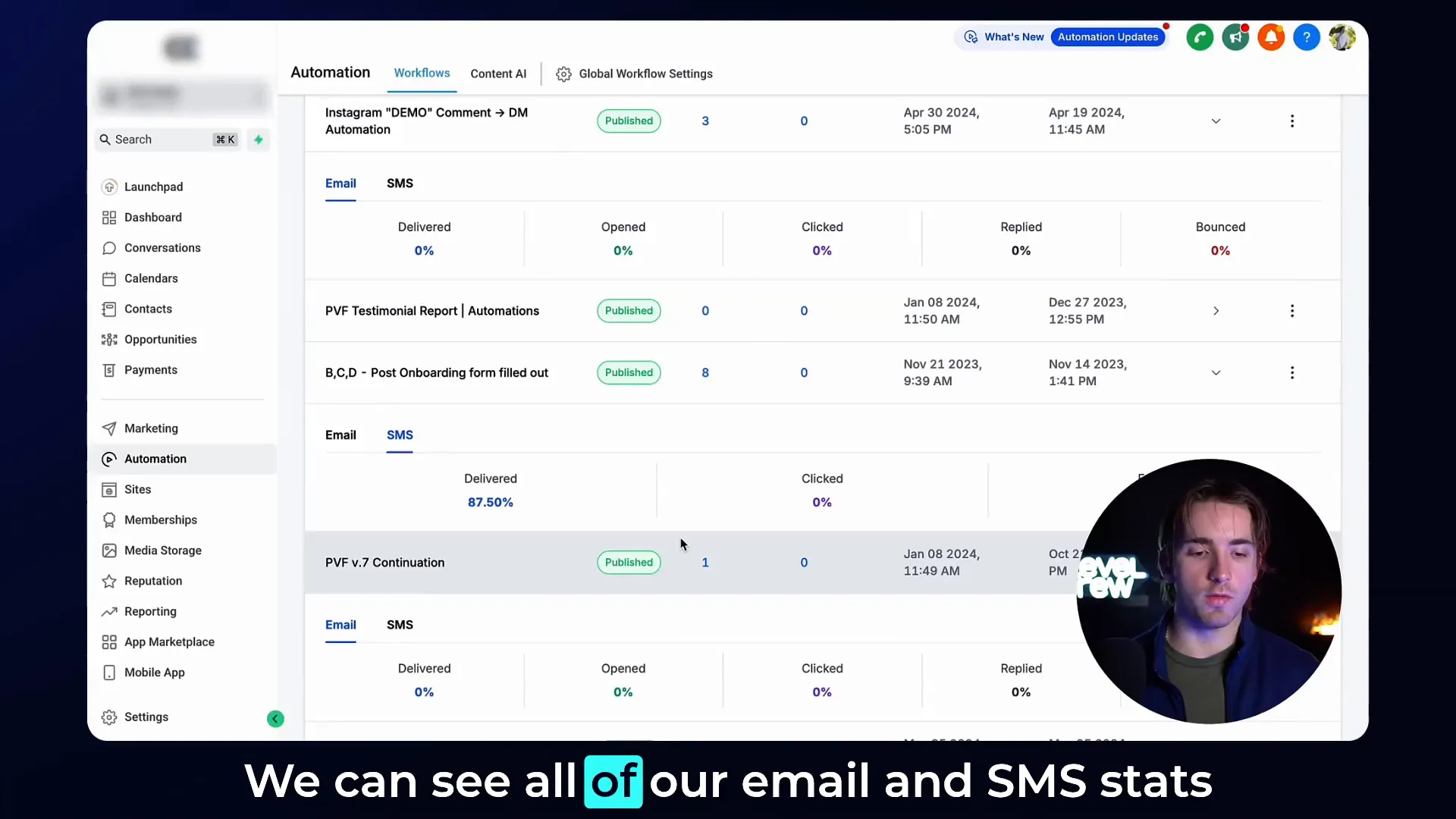 GFunnel audience segmentation panel with personalized messaging options