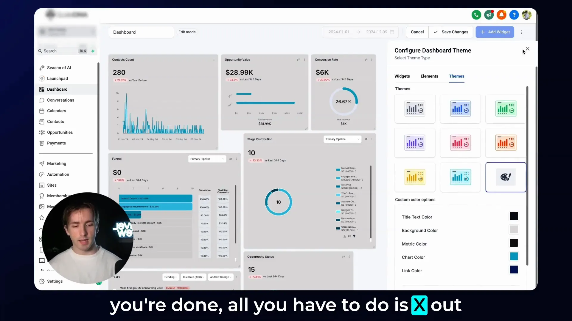 Save changes button in Lead Connector with GFunnel dashboard edit mode