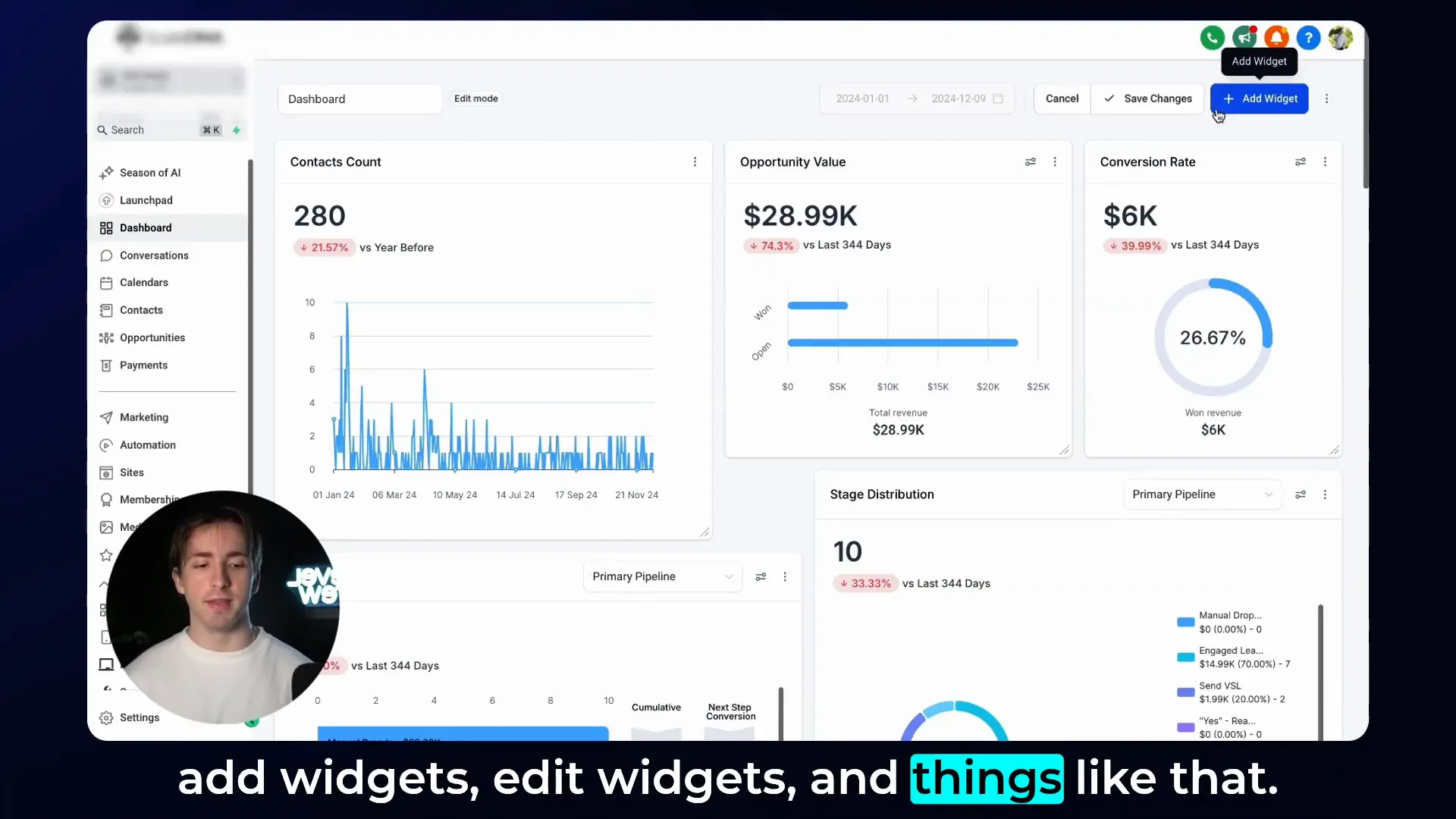 Pencil icon to edit dashboard in Lead Connector with GFunnel