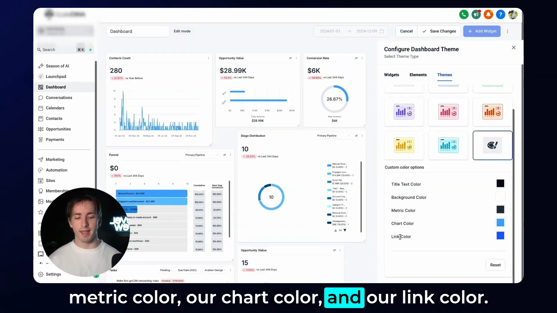 Customizing dashboard theme colors in Lead Connector with GFunnel