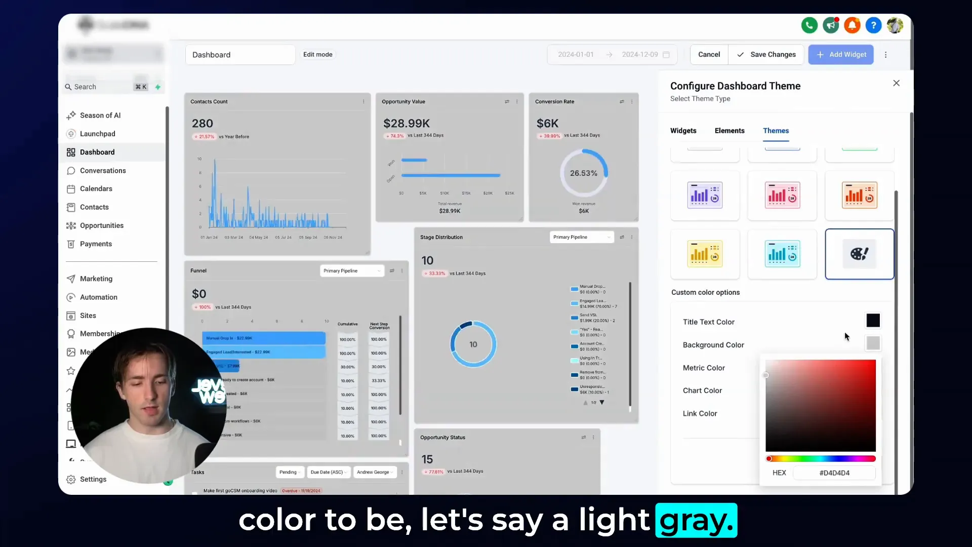 Setting custom background color to light gray in Lead Connector with GFunnel