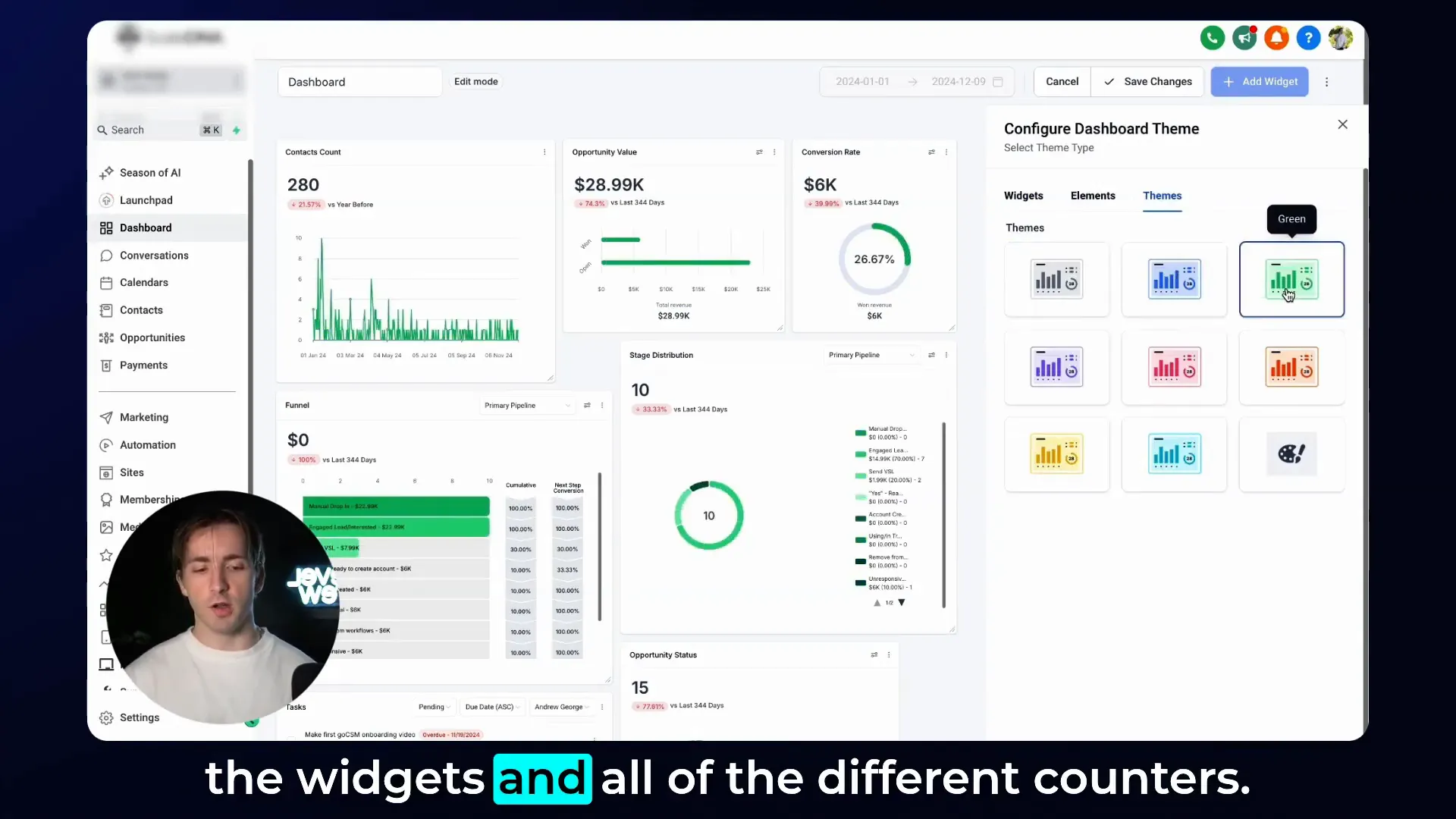 Various preset dashboard themes in Lead Connector with GFunnel