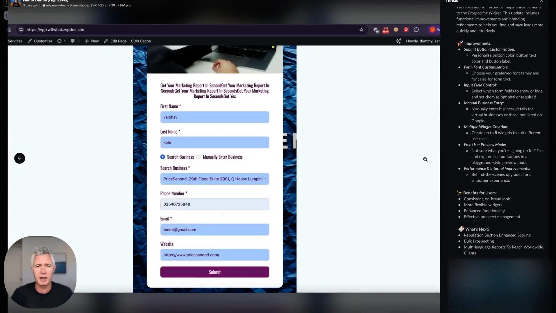 User preview mode interface in GFunnel