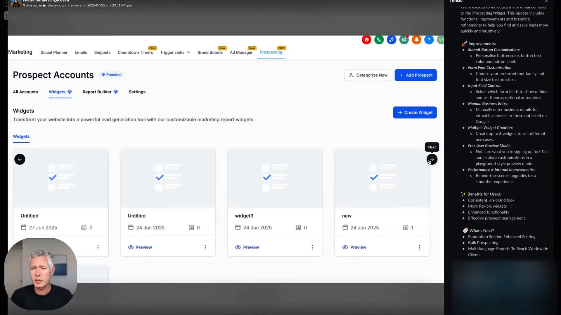 Multiple widget creation dashboard in GFunnel