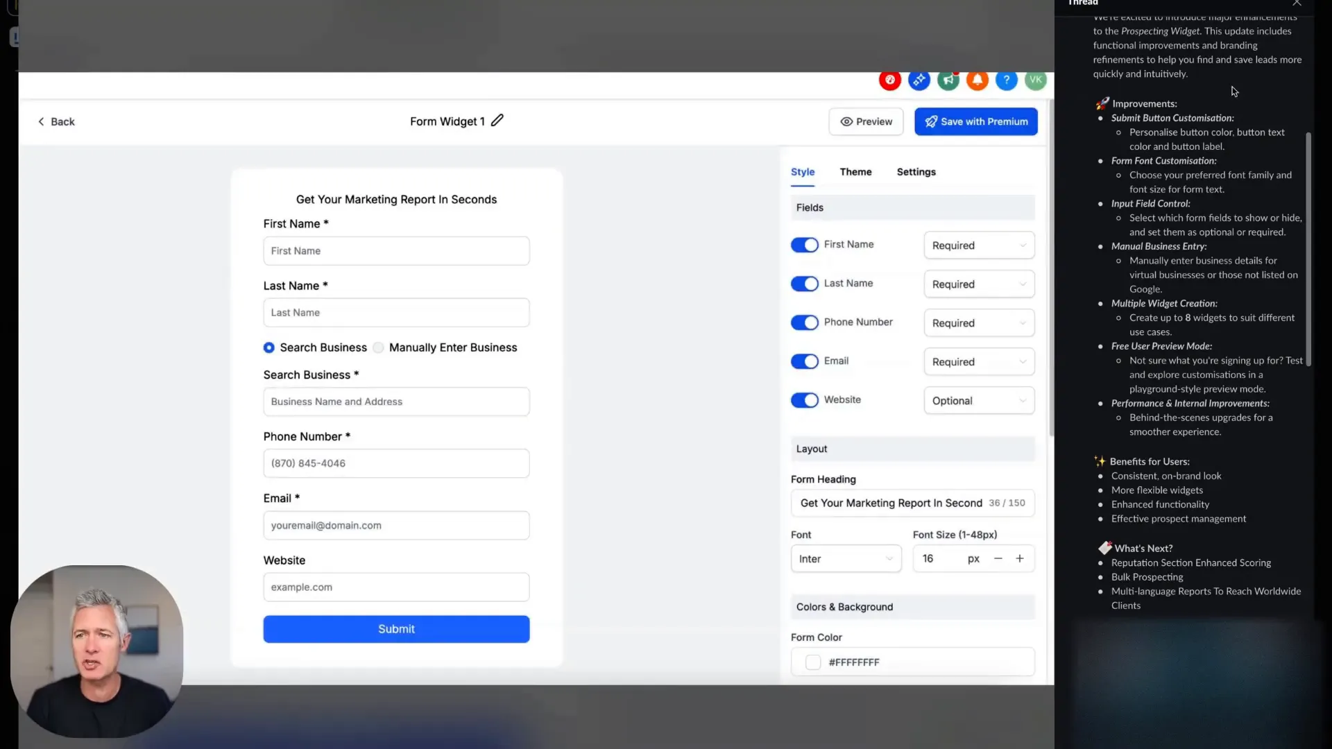 GFunnel submit button customization interface