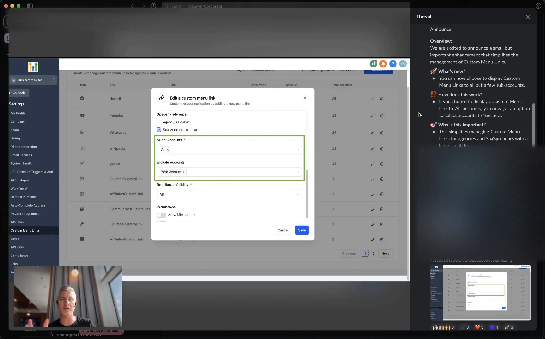 Custom Menu Settings Interface