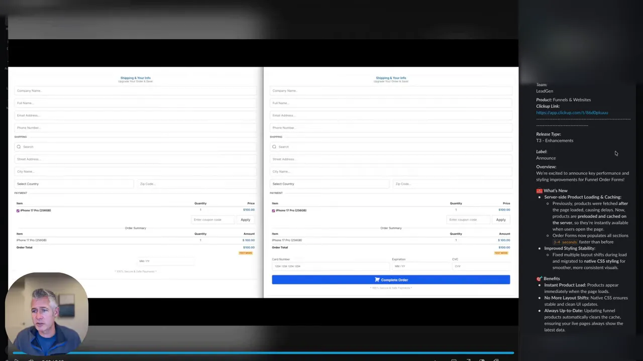 side-by-side before and after order form load comparison