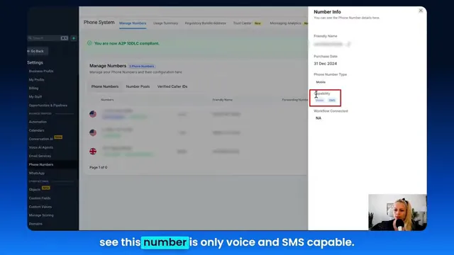 GFunnel dashboard: checking MMS capability in settings