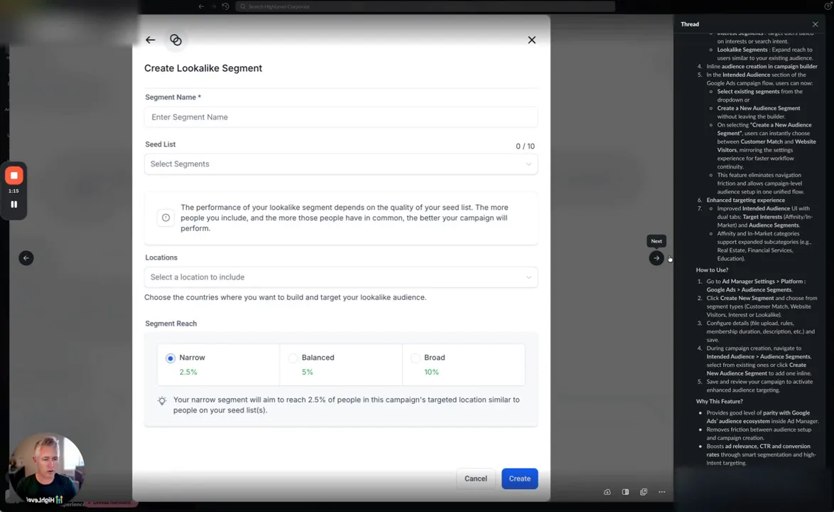 Selecting segments in the intended audience section of campaign flow