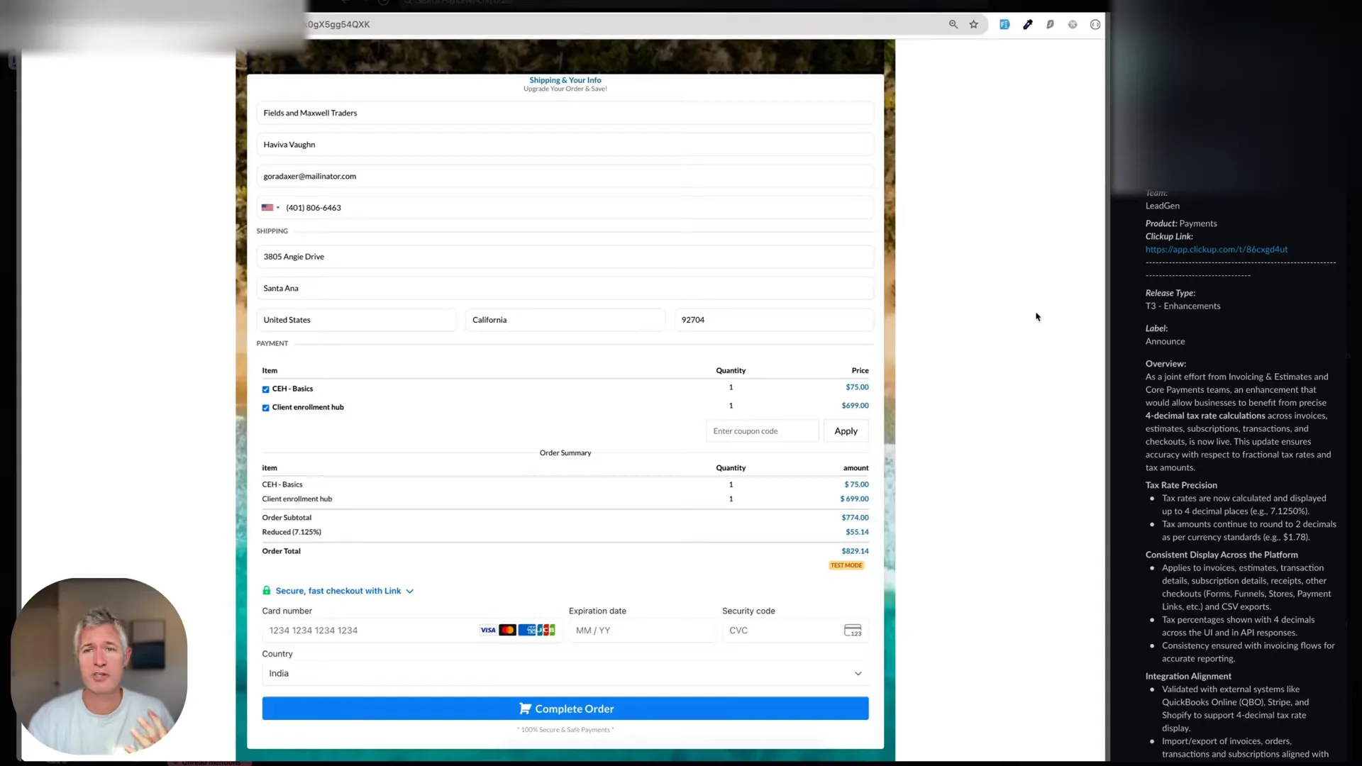 Screenshot of tax precision setting demonstrating four decimal places in the admin panel