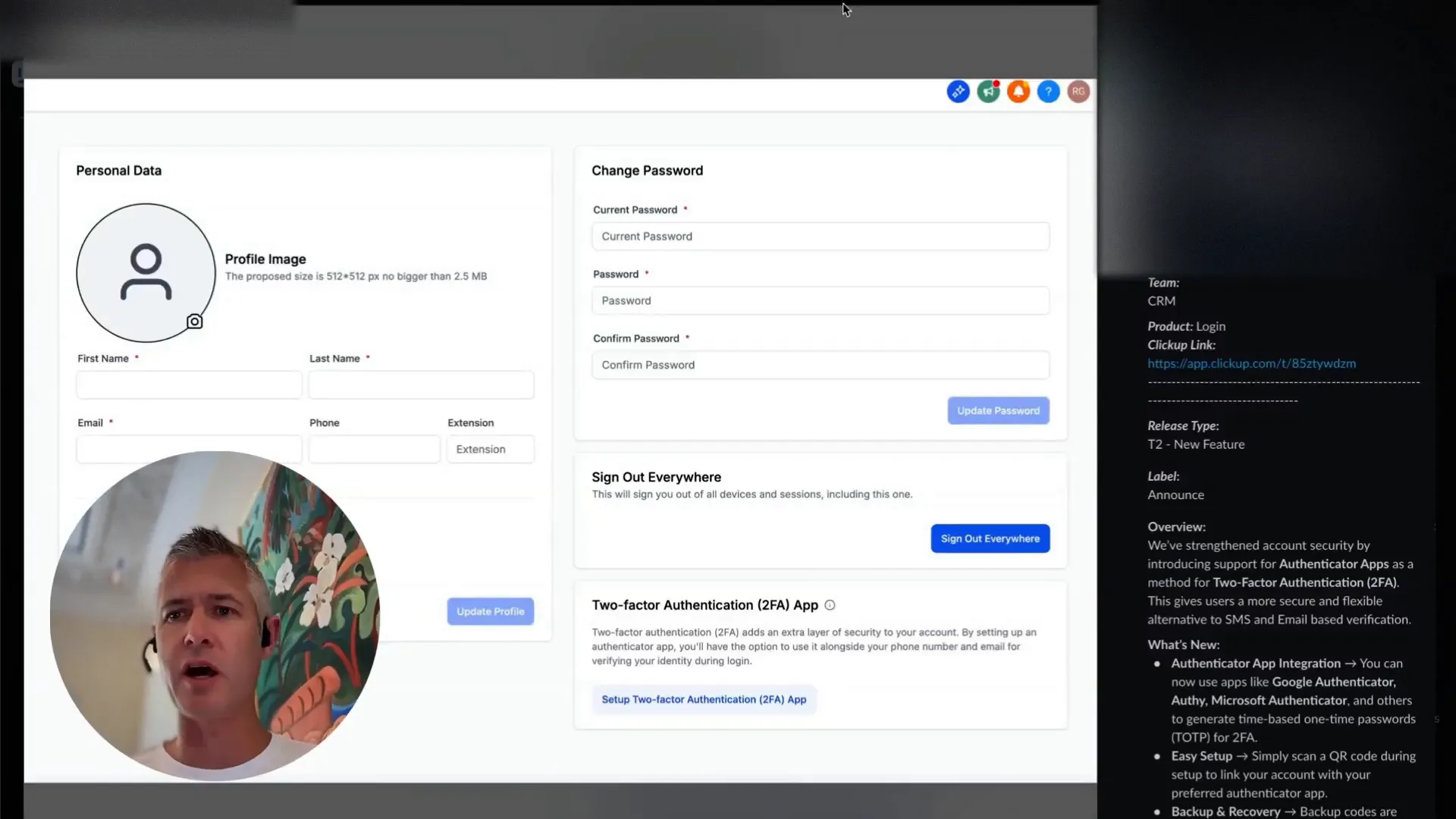 GFunnel dashboard showing two-factor authentication setup