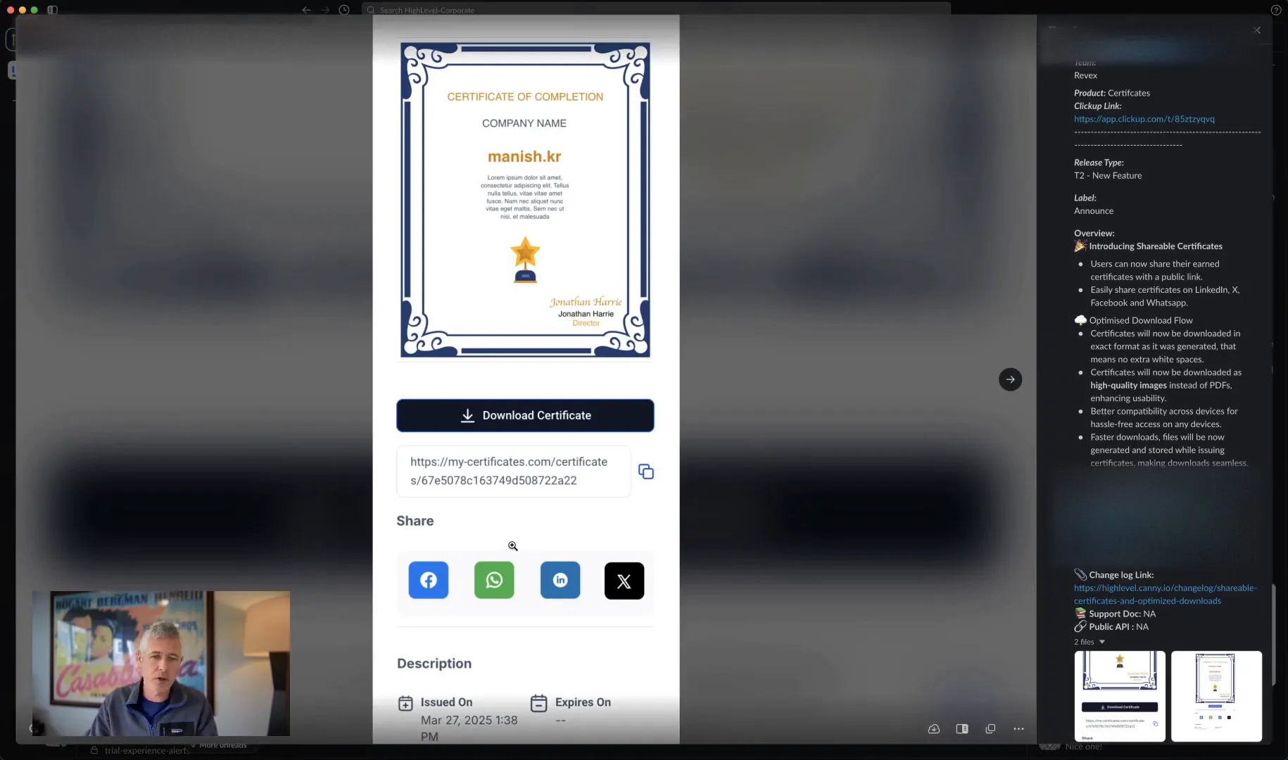 Sean introducing the certificates update
