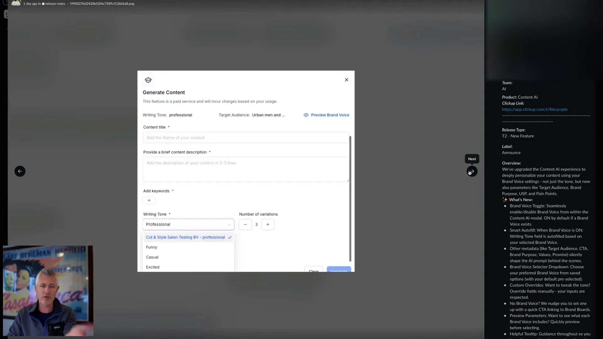 Selecting brand voice during content generation