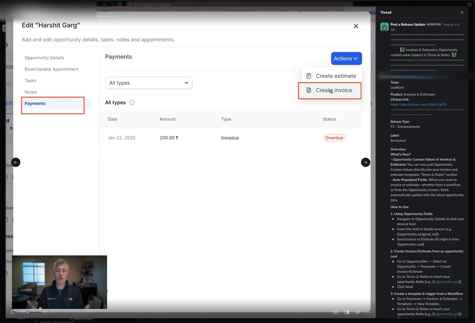 Creating Invoice from Opportunity