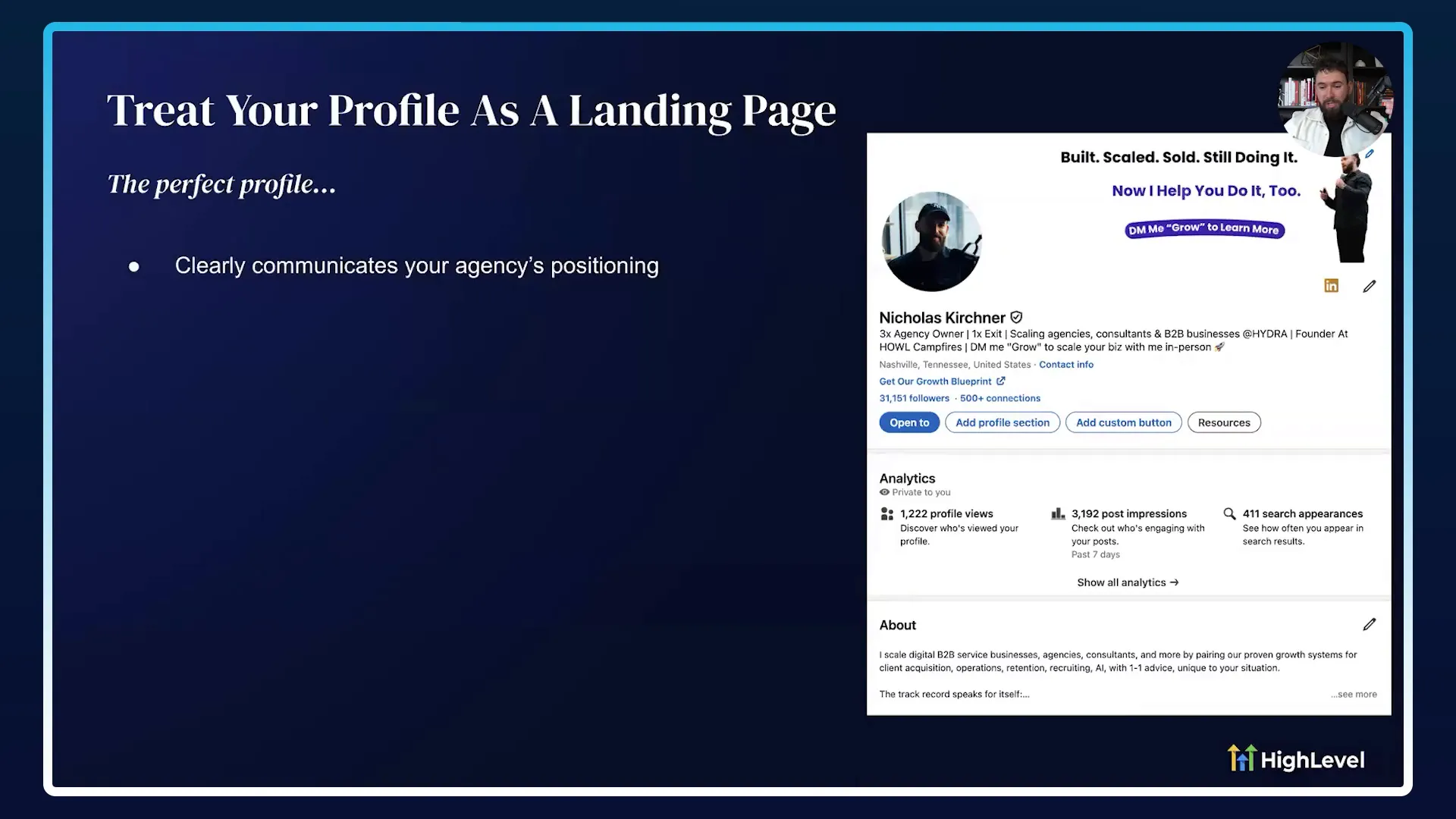 Perfect LinkedIn profile as landing page for client acquisition