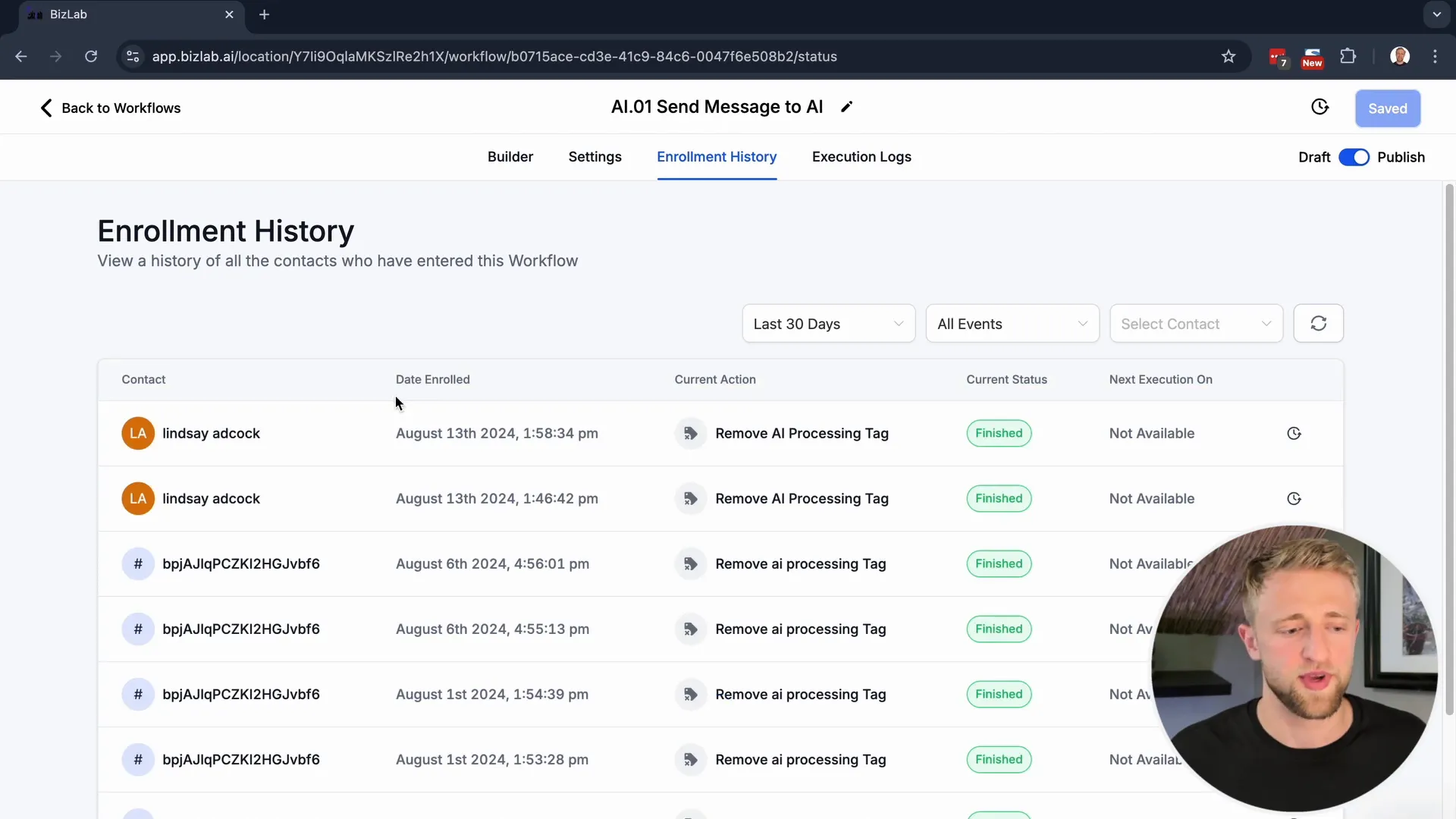Viewing enrollment history in Lead Connector