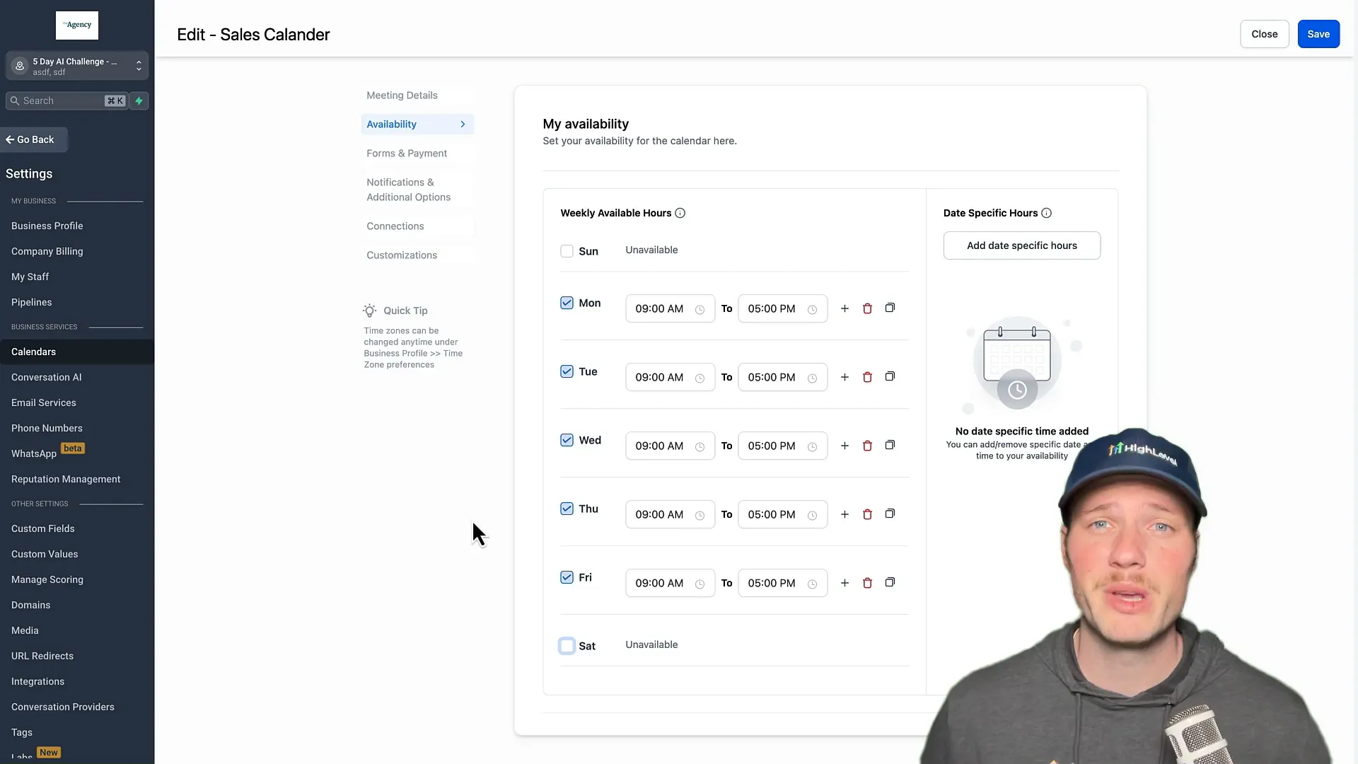 Setting weekly availability in calendar widget