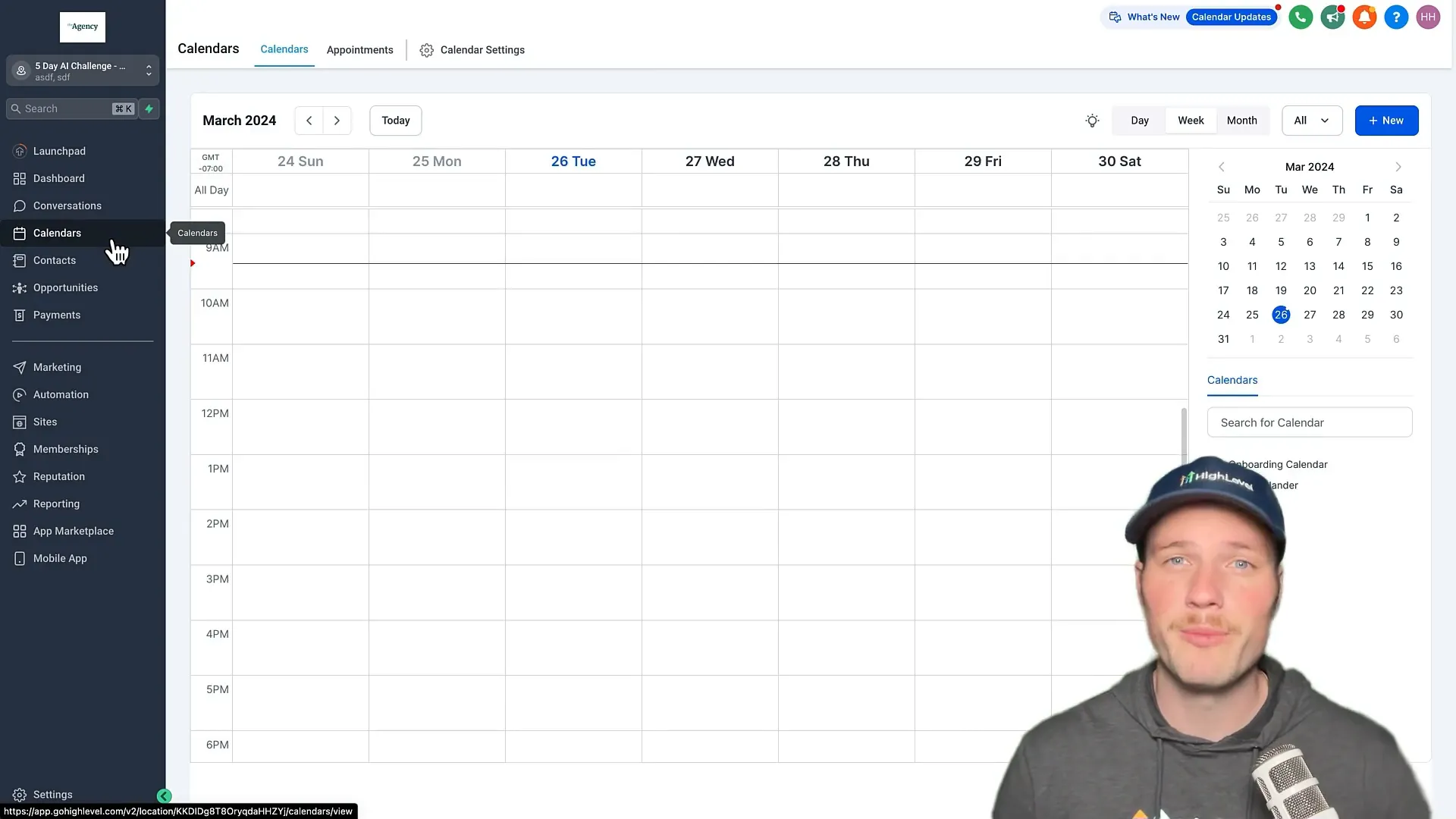 GFunnel’s calendar interface for appointment management
