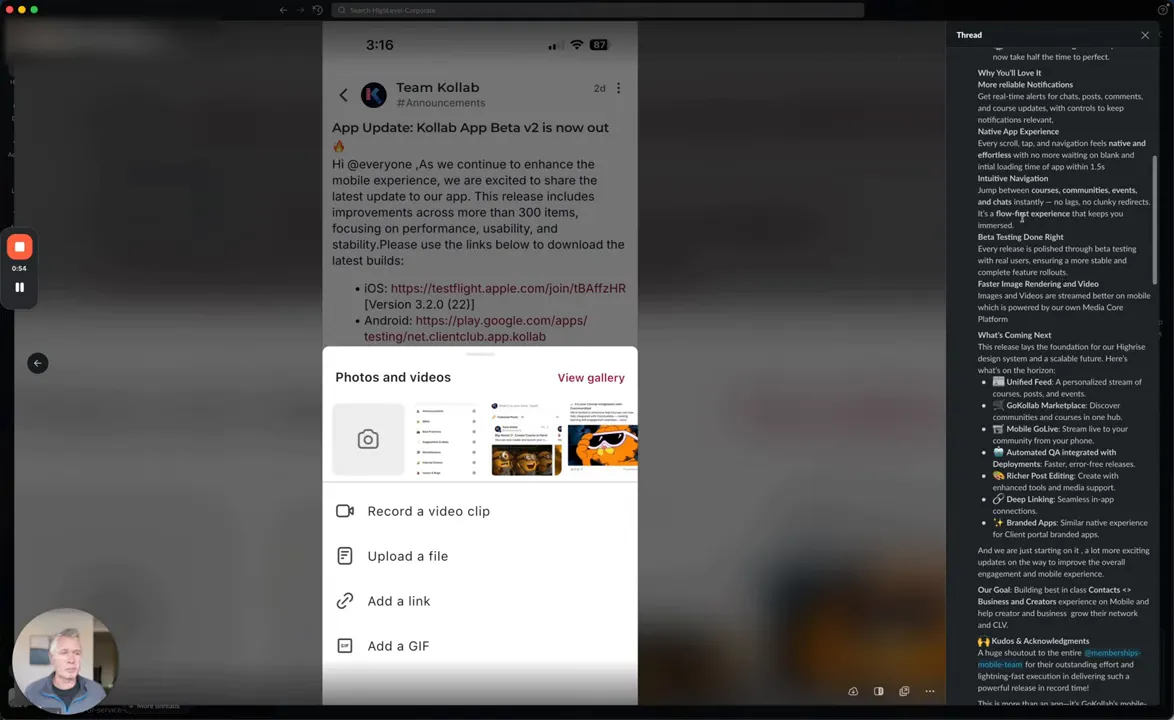 Navigation between courses, communities, events, and chats inside the mobile experience