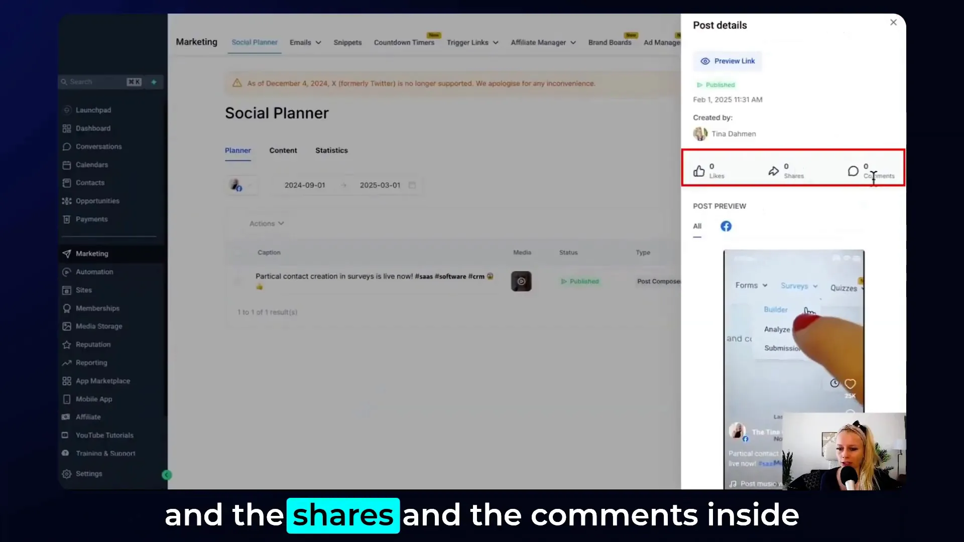 Real-time analytics and post tracking in social planner