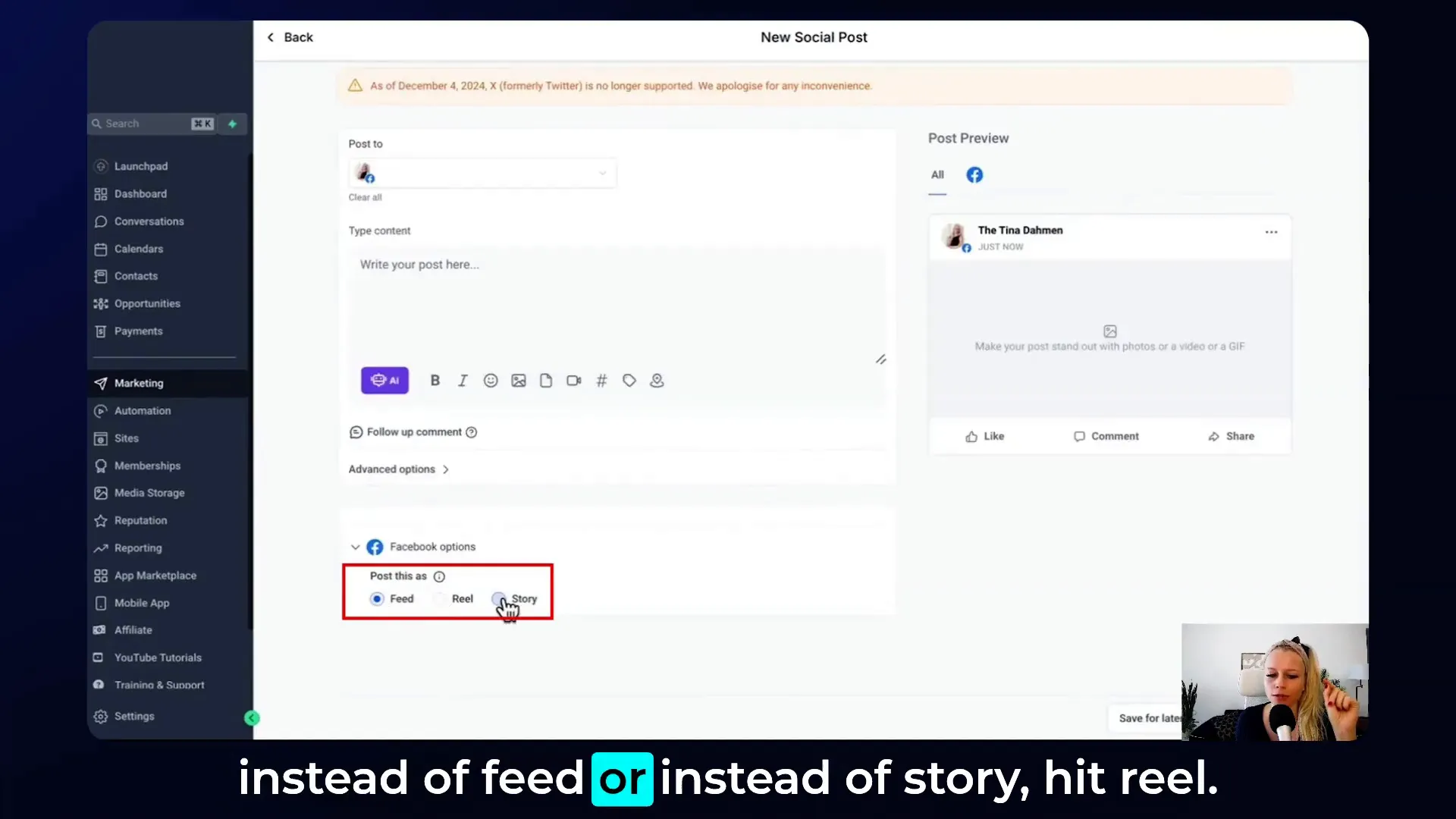 Scheduling Facebook page reels using GFunnel’s social planner