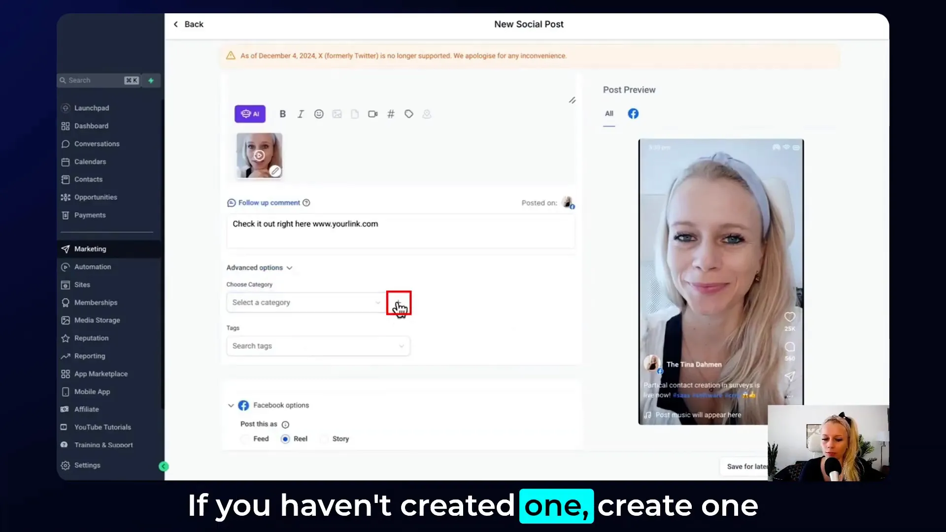 Example of automated social media content in GFunnel for restaurants