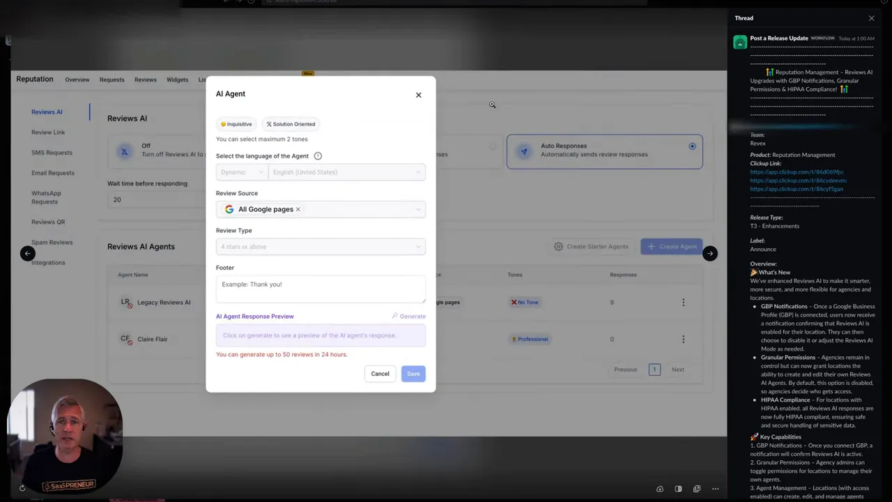HIPAA compliance notification for Reviews AI
