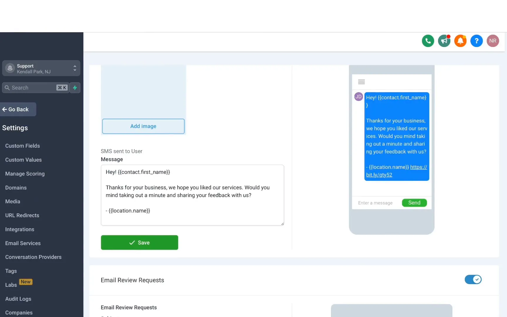 SMS review request