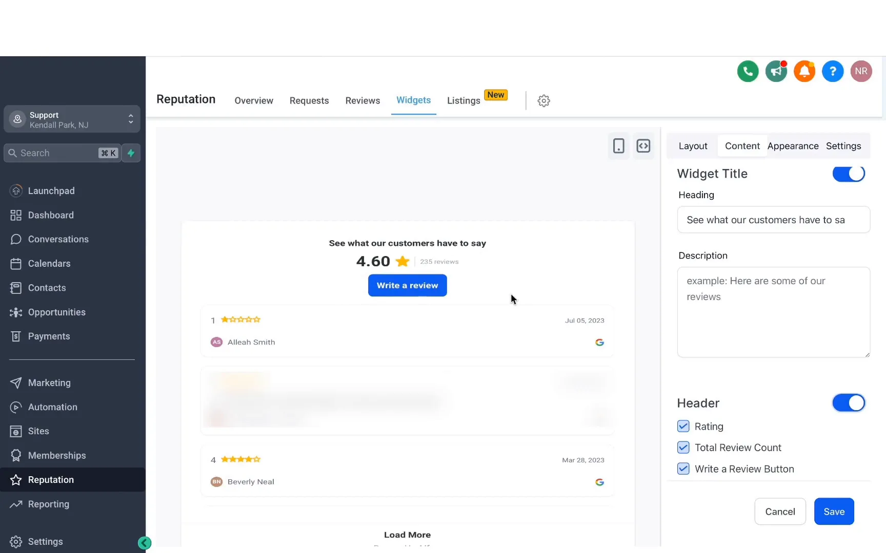 Creating review widgets