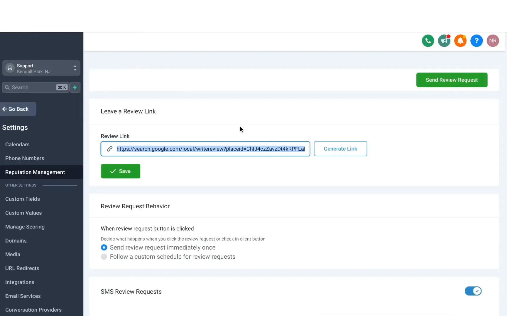 Review link settings