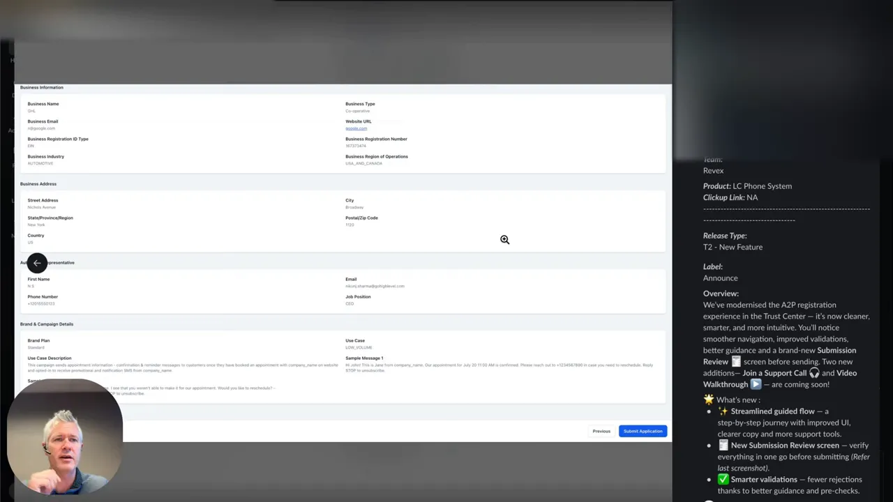 Clear screenshot of submission review form and contextual notes panel with presenter inset