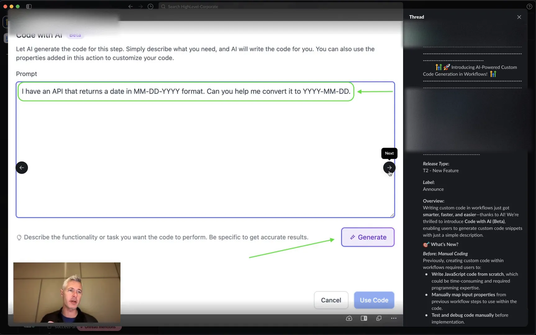 Custom code input interface