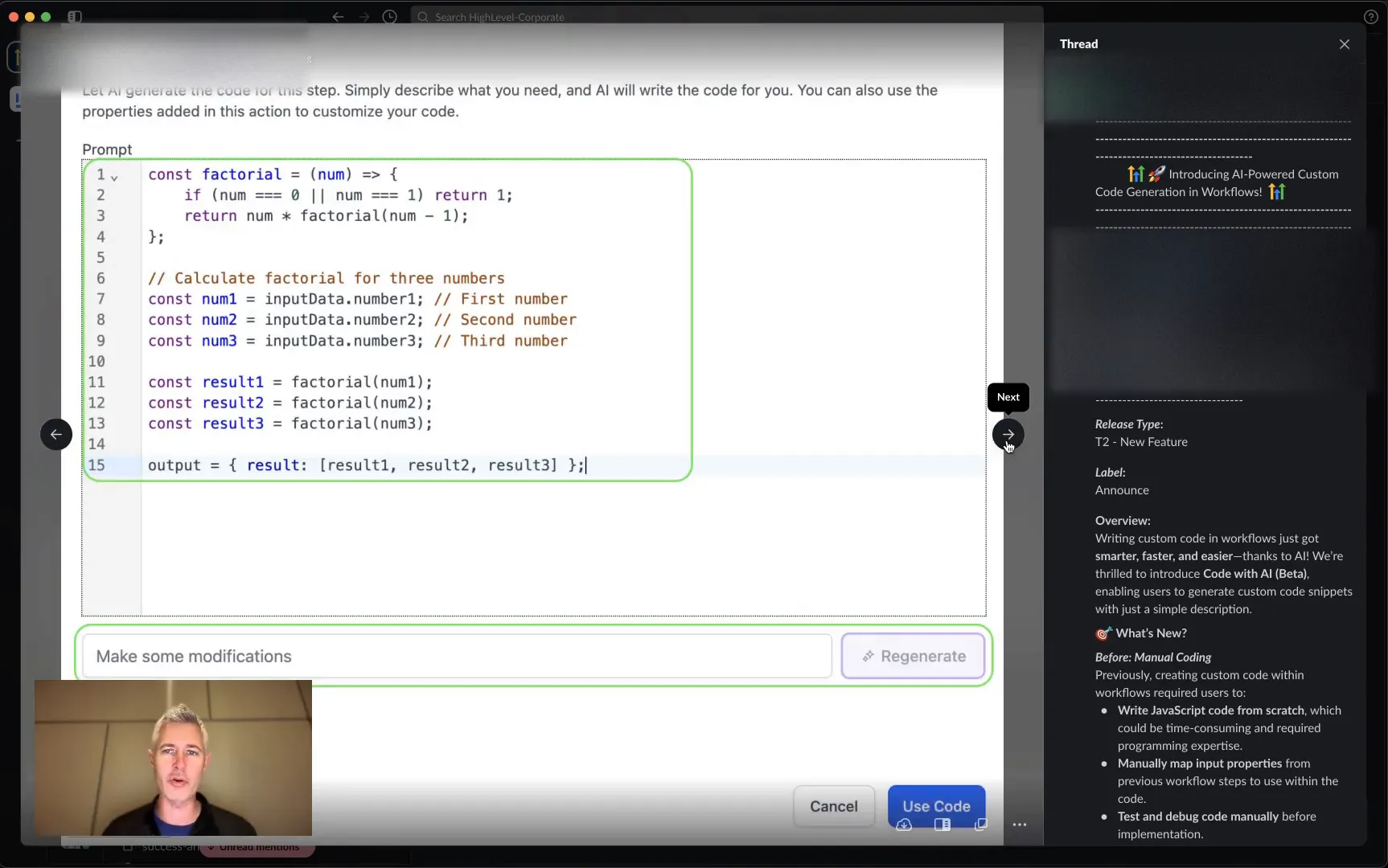 Generated code example