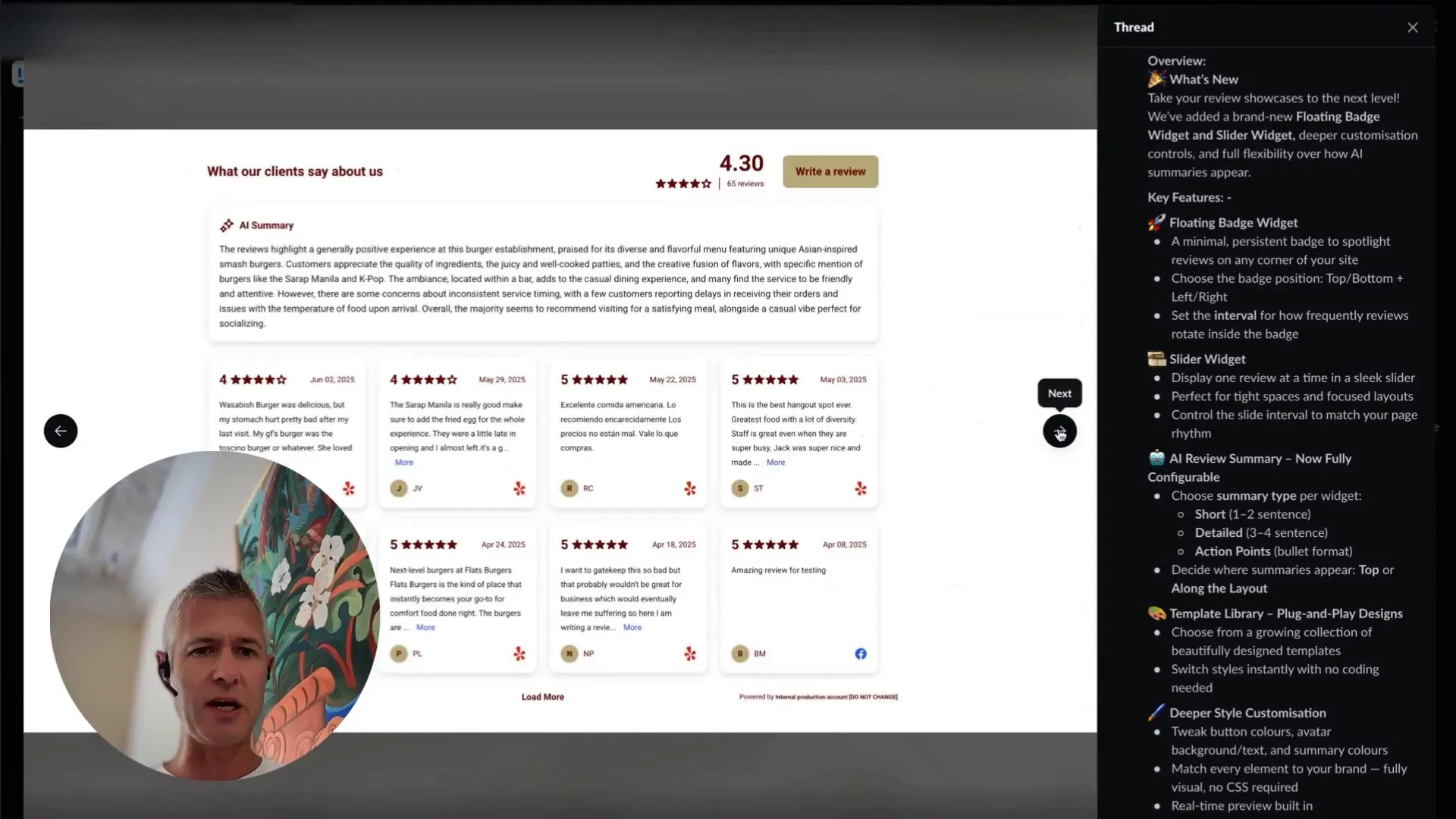 GFunnel's reputation management widget floating badge example