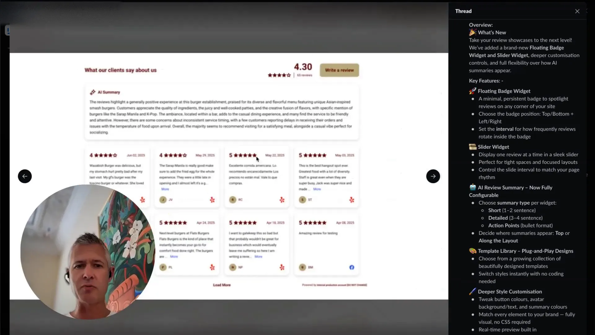 Example of GFunnel's slider widget displaying one review at a time