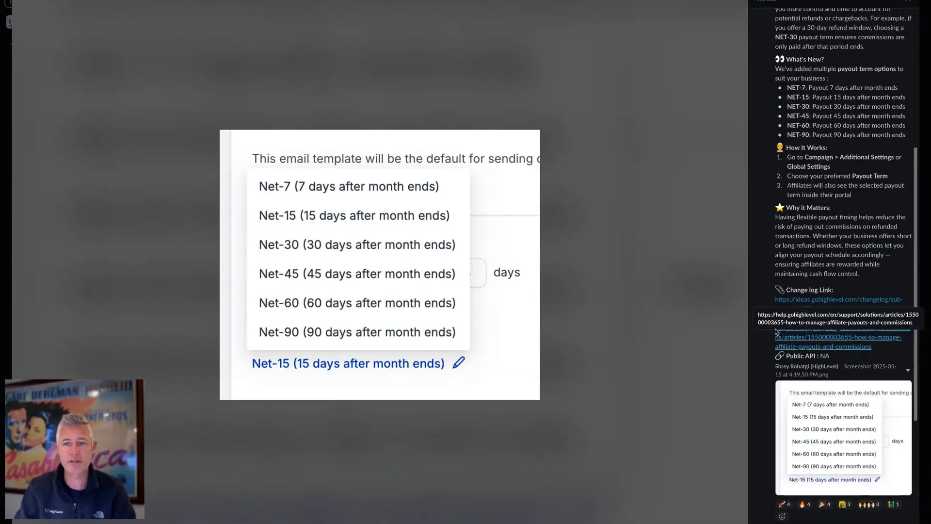 Setting net 30 or net 15 payout terms for affiliates