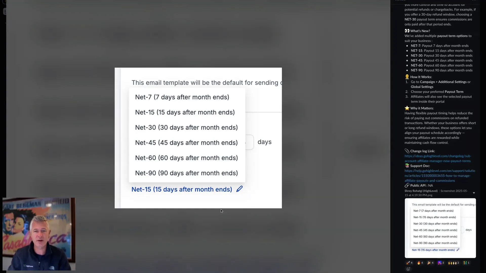 Affiliate Manager payout terms saved and ready to use