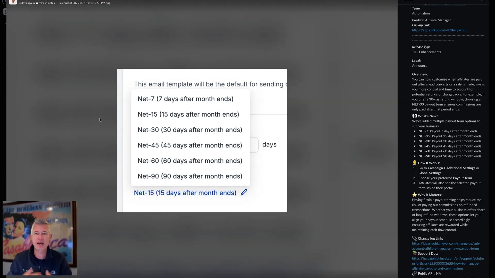 Dashboard showing new payout terms in Affiliate Manager subaccount