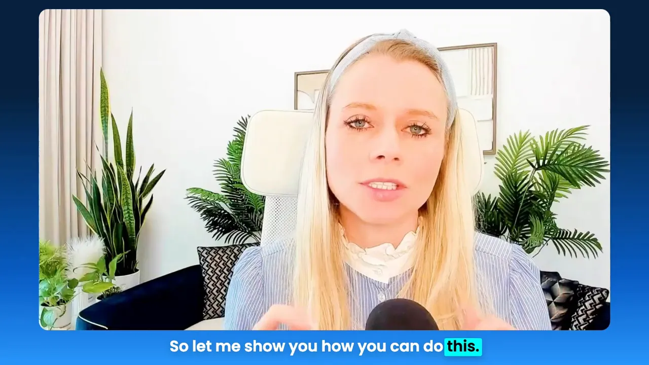 Presenter speaking to camera in a bright home office with subtitle 'So let me show you how you can do this.'