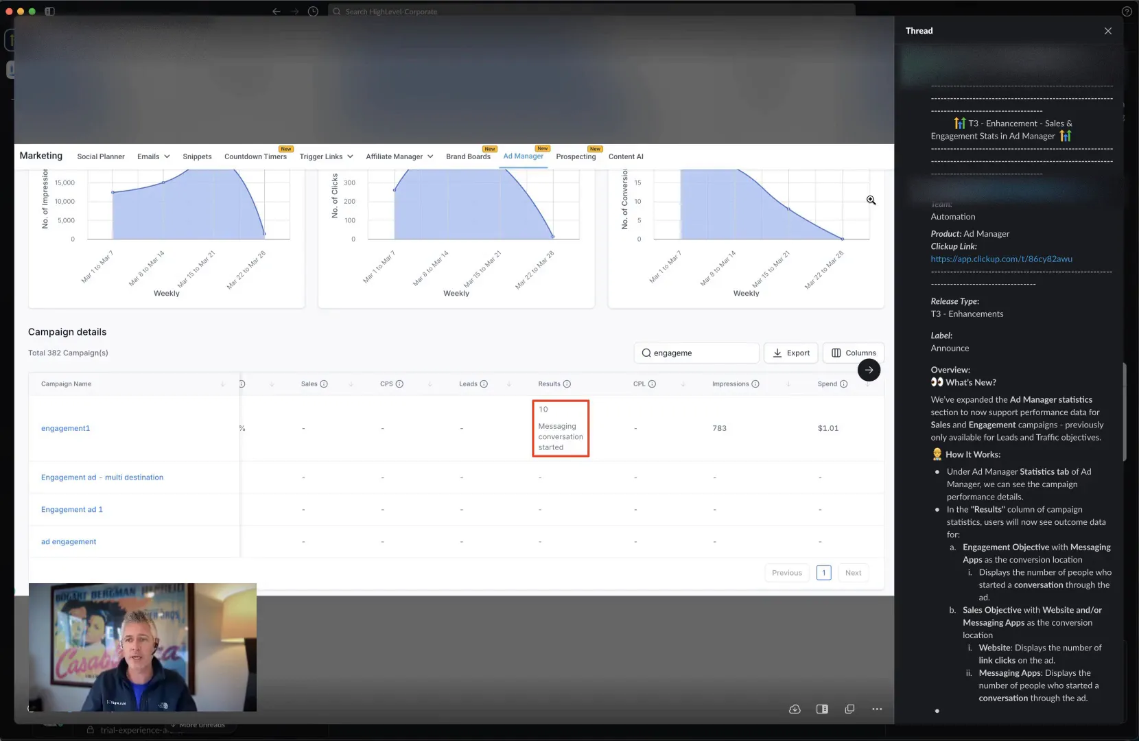 Ad Manager statistics tab overview