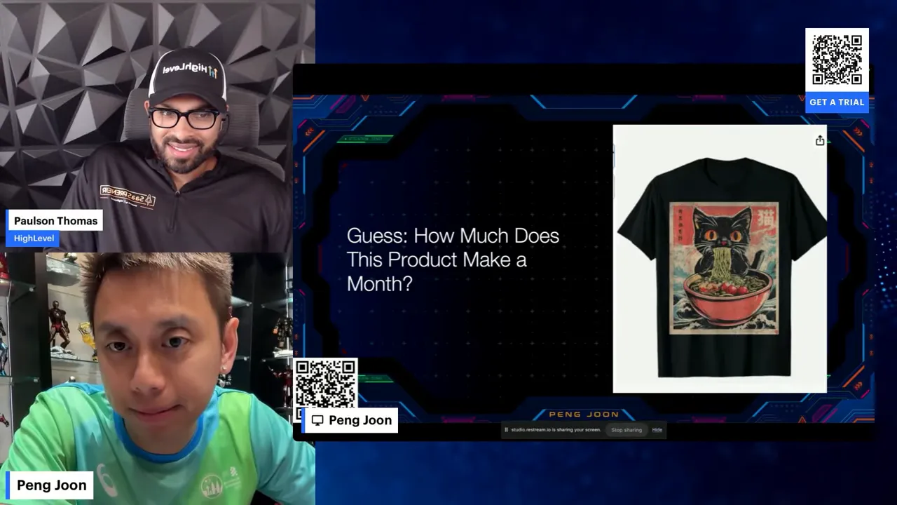 Print-on-demand t-shirt sales example with AI-generated design