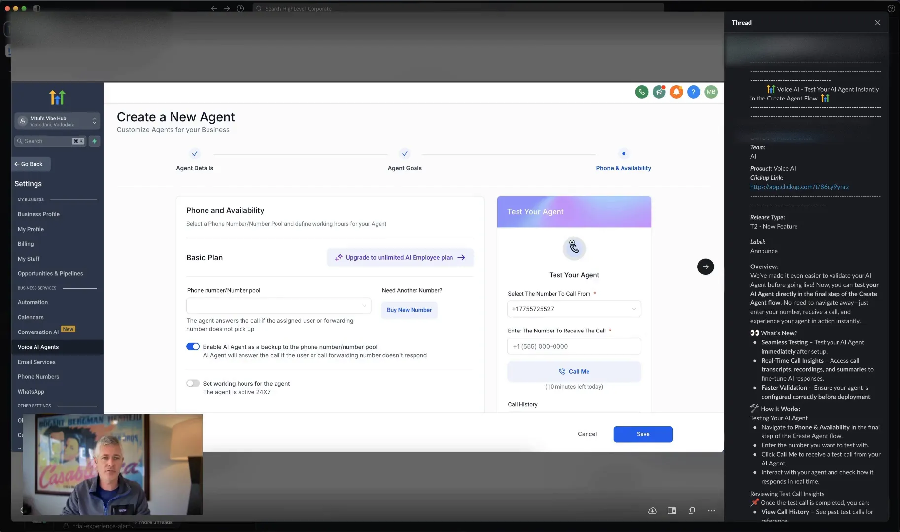 Testing Voice AI Agent in Create Agent Flow