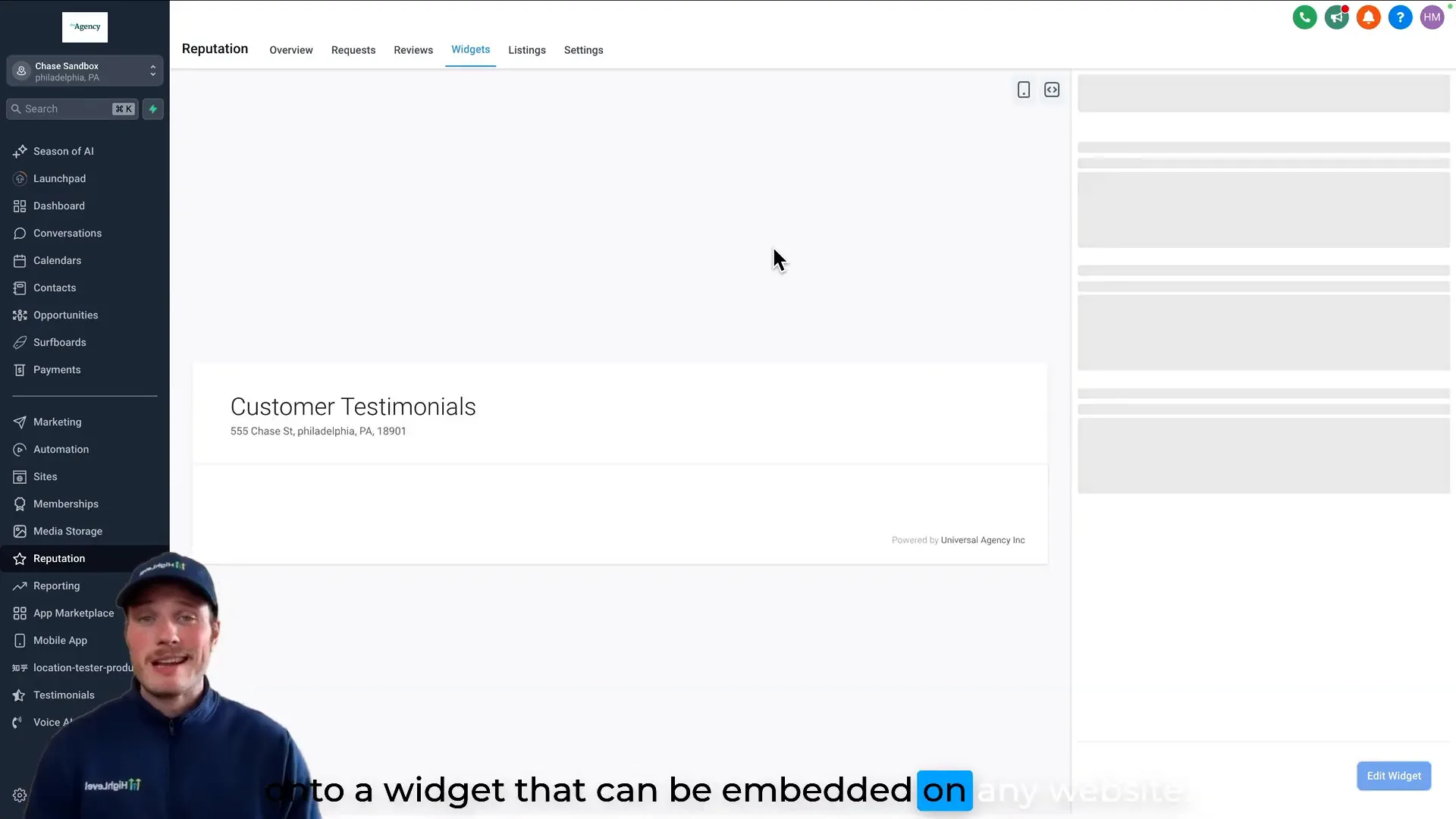 GFunnel website testimonial widget example