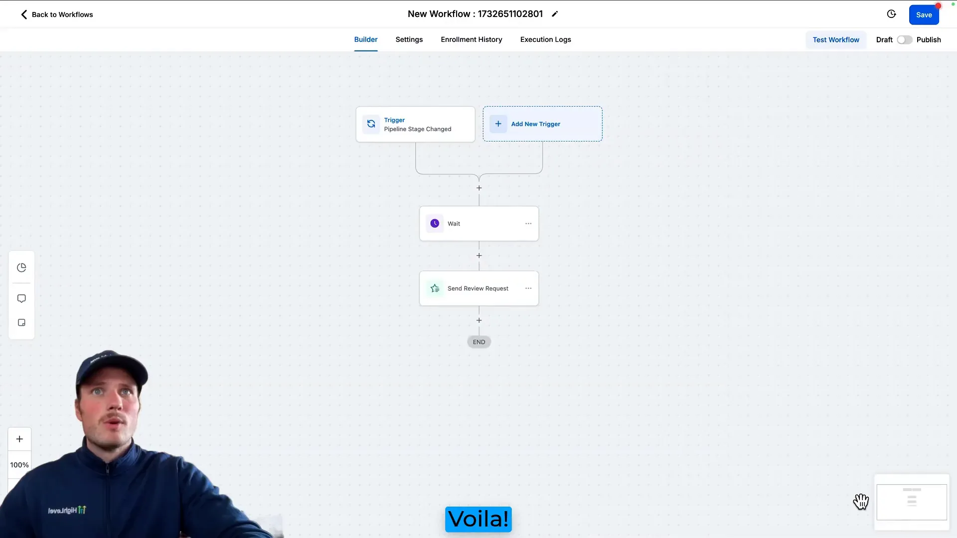 GFunnel automation workflow setup interface